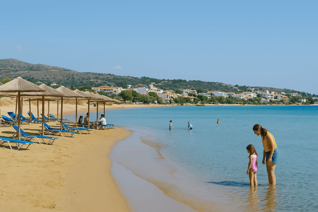 kreta met kinderen rustig strand kind zandkasteel